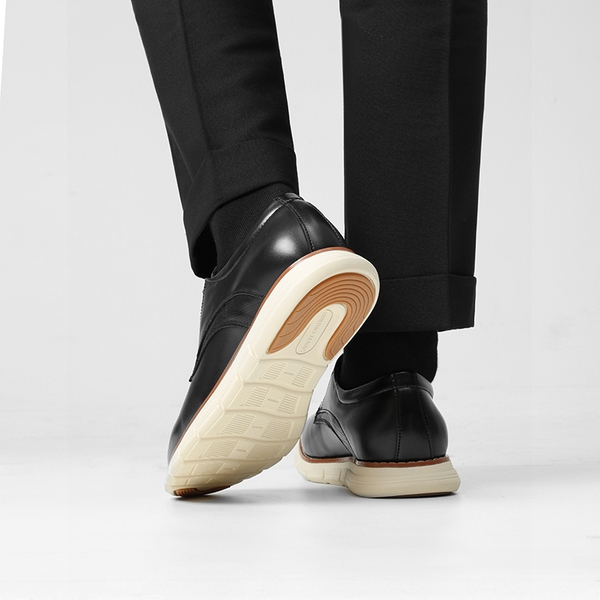 [CrossFlex NeatPolish] Men's Wide Plain-Toe Dress Sneakers - BLACK - 8